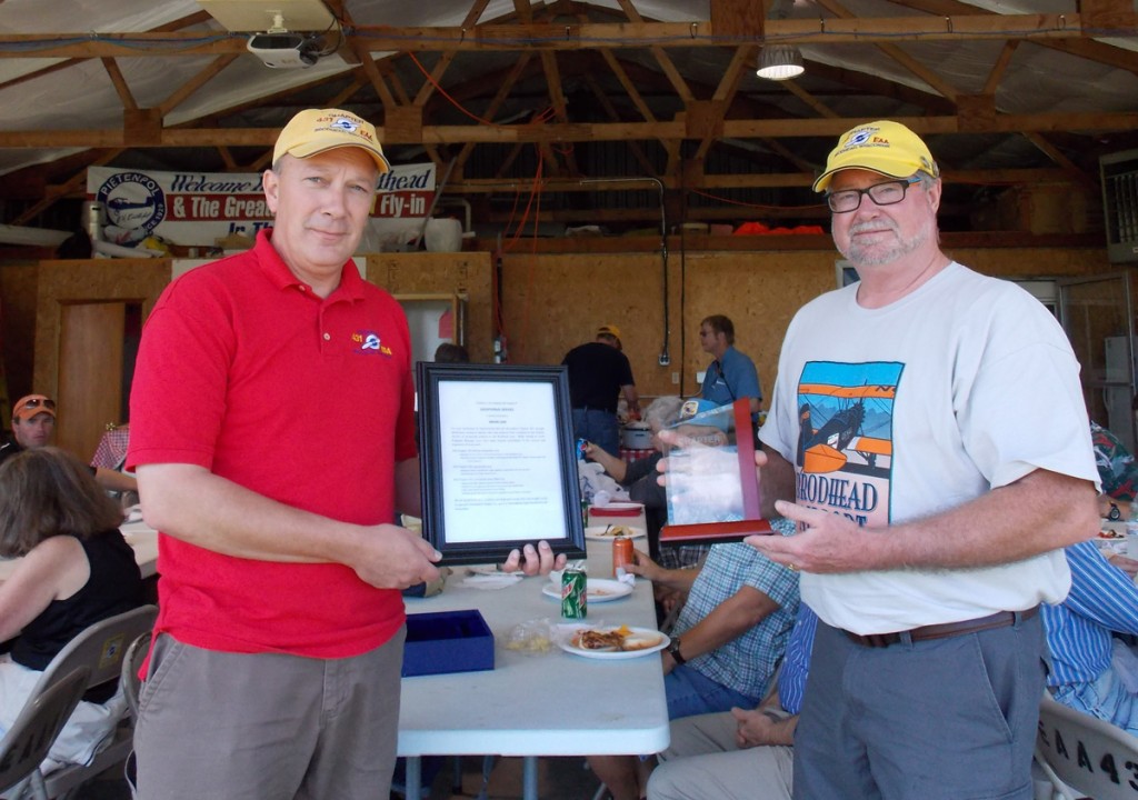 Chapter 431 president Mike Weeden (left) presents secretary Brian Law with a special commendation for Exceptional Service at the annual chapter picnic, Sunday, Sept. 22, 2013.