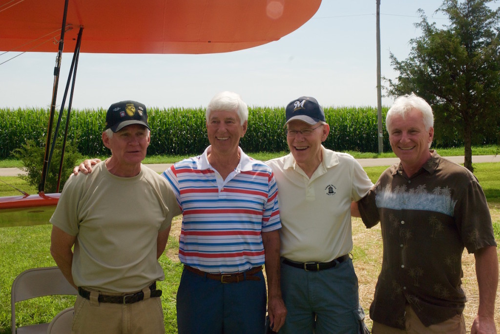 From left, Steve Saunders, Gary Saunders, Jeff Knezel and Mark Saunders. Saunders' father Francis was instrumental in the formation of EAA Chapter 431 and was active in fly-in events for many years. Jeff's father Vern Kneel was secretary for many years and hand painted many of the signs around the airport.