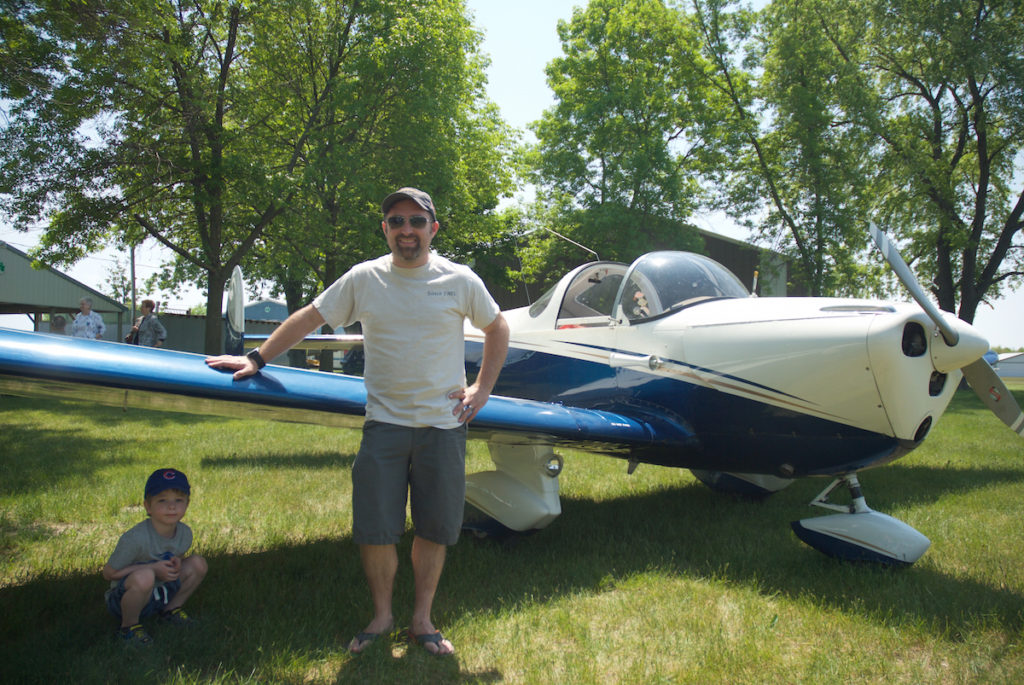 Darren Spiegel and son Dylan with their 1946 Ercoupe, flown in from Schaumburg, Illinois. This airplane was sold new at Brodhead Airport in 1946.