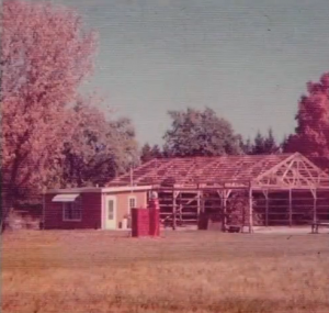 Richard Weeden's office and hangar under construction, 1976.